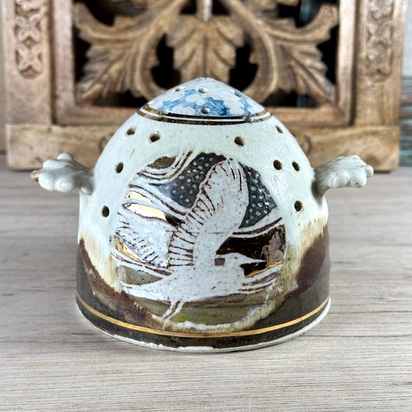 Unique Ceramic White Clay Tea-light Candle Holder Artisan Pottery Signed 4" H - Picture 2 of 15